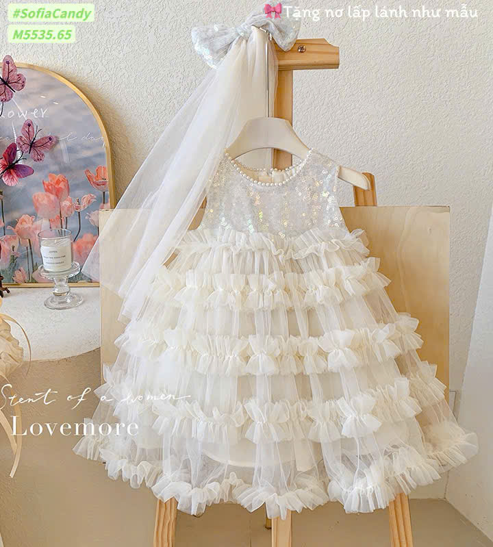 Đầm kimsa trắng hồng lấp lánh10-40kg