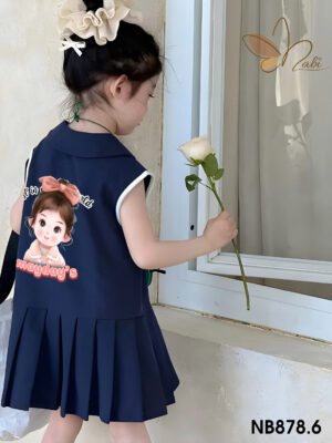 Đầm thun bé gái xanh đen nb878.6 10-40kg