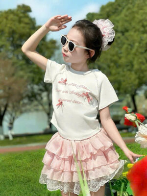 Set nơ áo trắng váy hồng (5461) 12-40kg