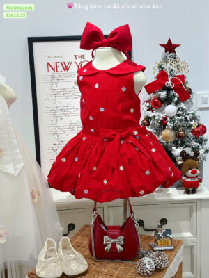 Đầm đỏ thêu hoa kem bom 10-40kg